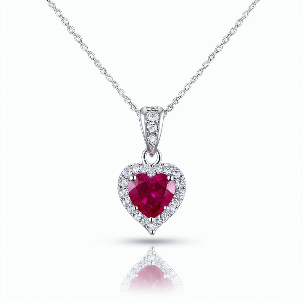 Amazon Collection Created Ruby and White Topaz Heart Pendant Necklace in Sterling Silver, 18"