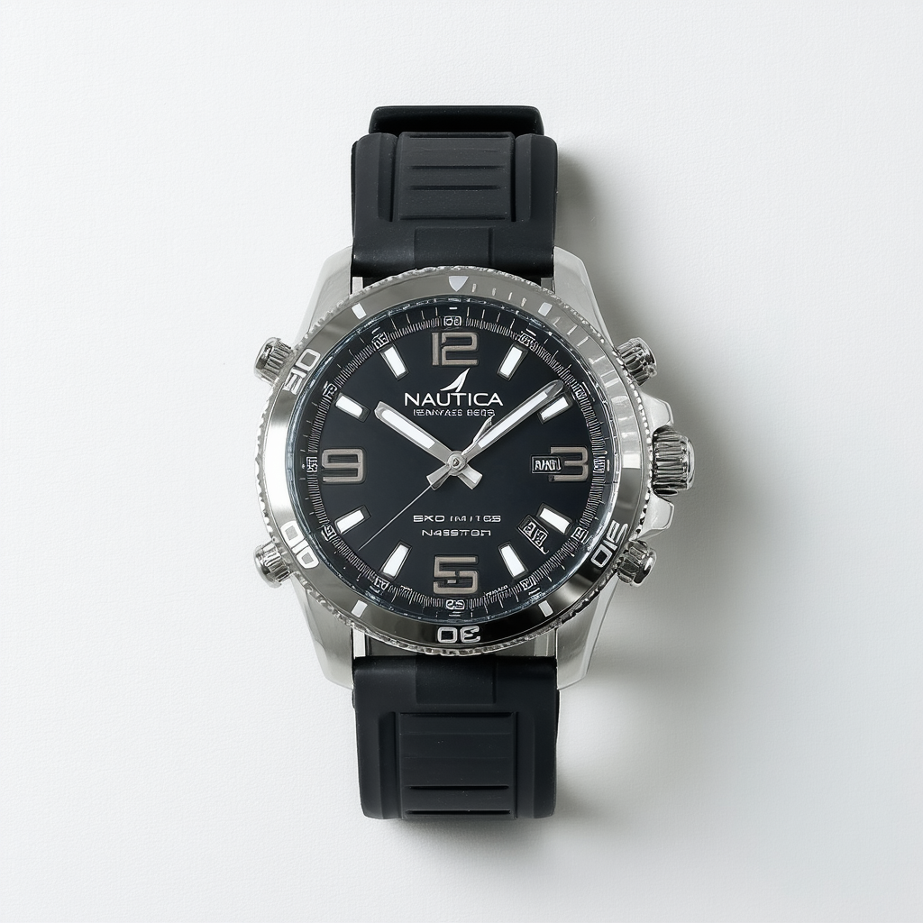 Nautica Men's N14675G NST 700 Stainless Steel Watch with Black Resin Band