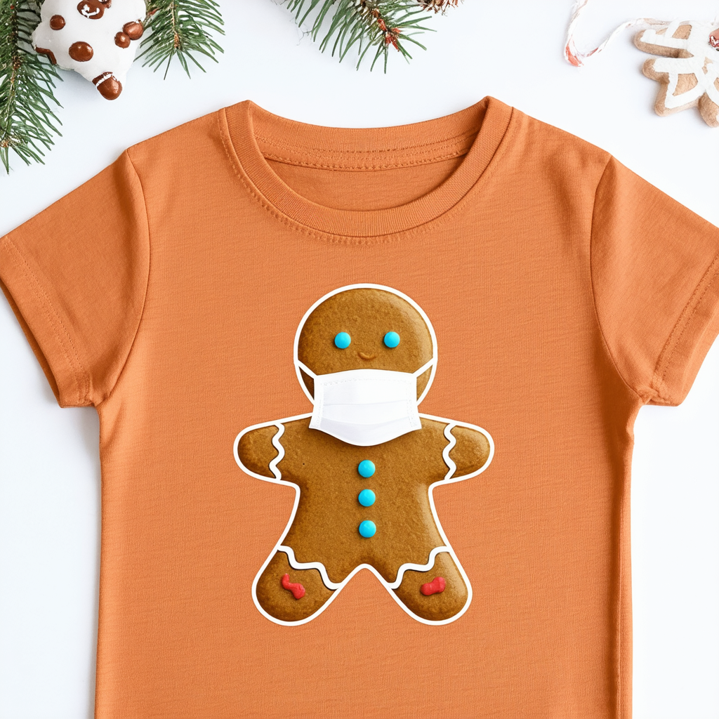 Threadrock Big Girls' Gingerbread Man Wearing Mask 2020 Fitted T-Shirt