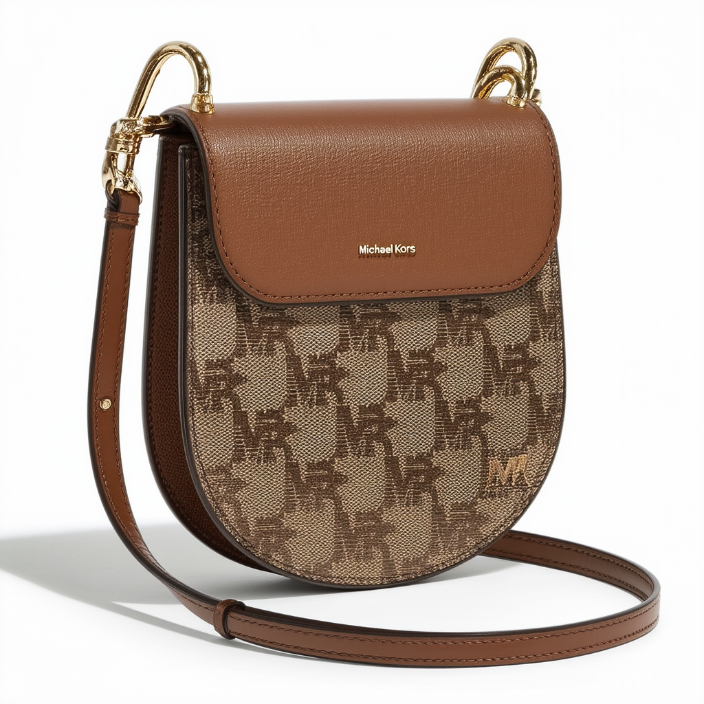 Michael Kors Emilia Small Saddle Flap Crossbody Brown MK Signature