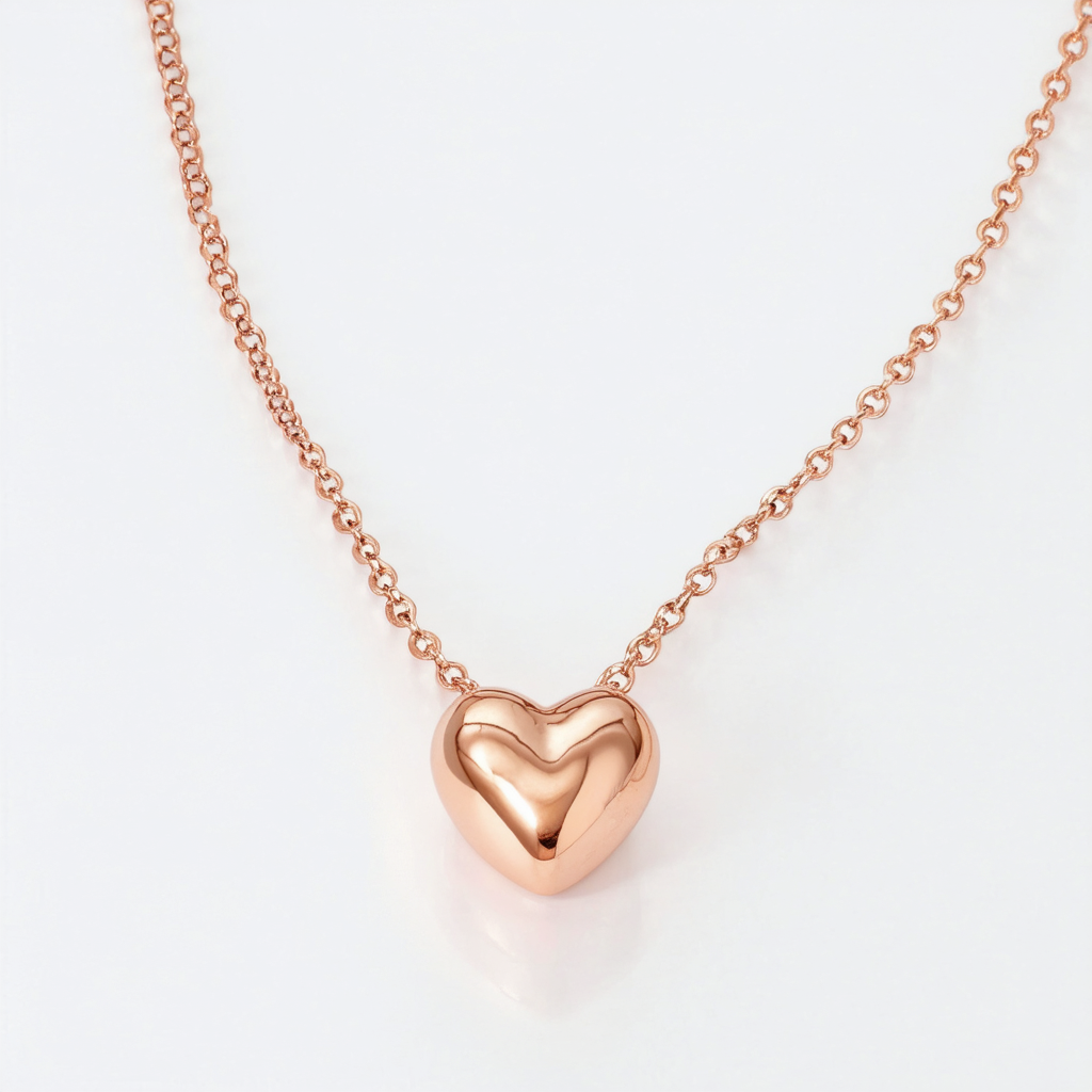 Amazon Collection 14k Rose Gold Puffy Heart Pendant Necklace, 18"