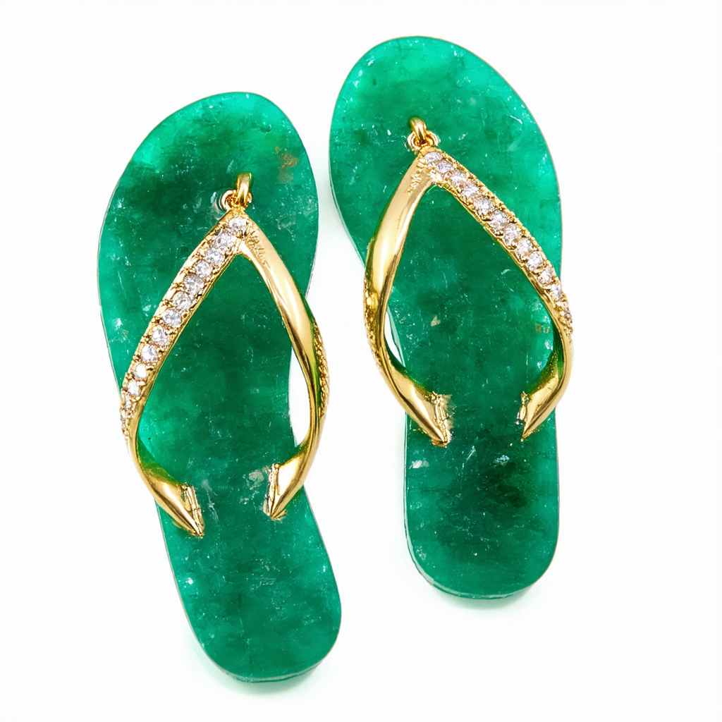 Amazon Collection 10k Yellow Gold Emerald Flip Flop Pendant