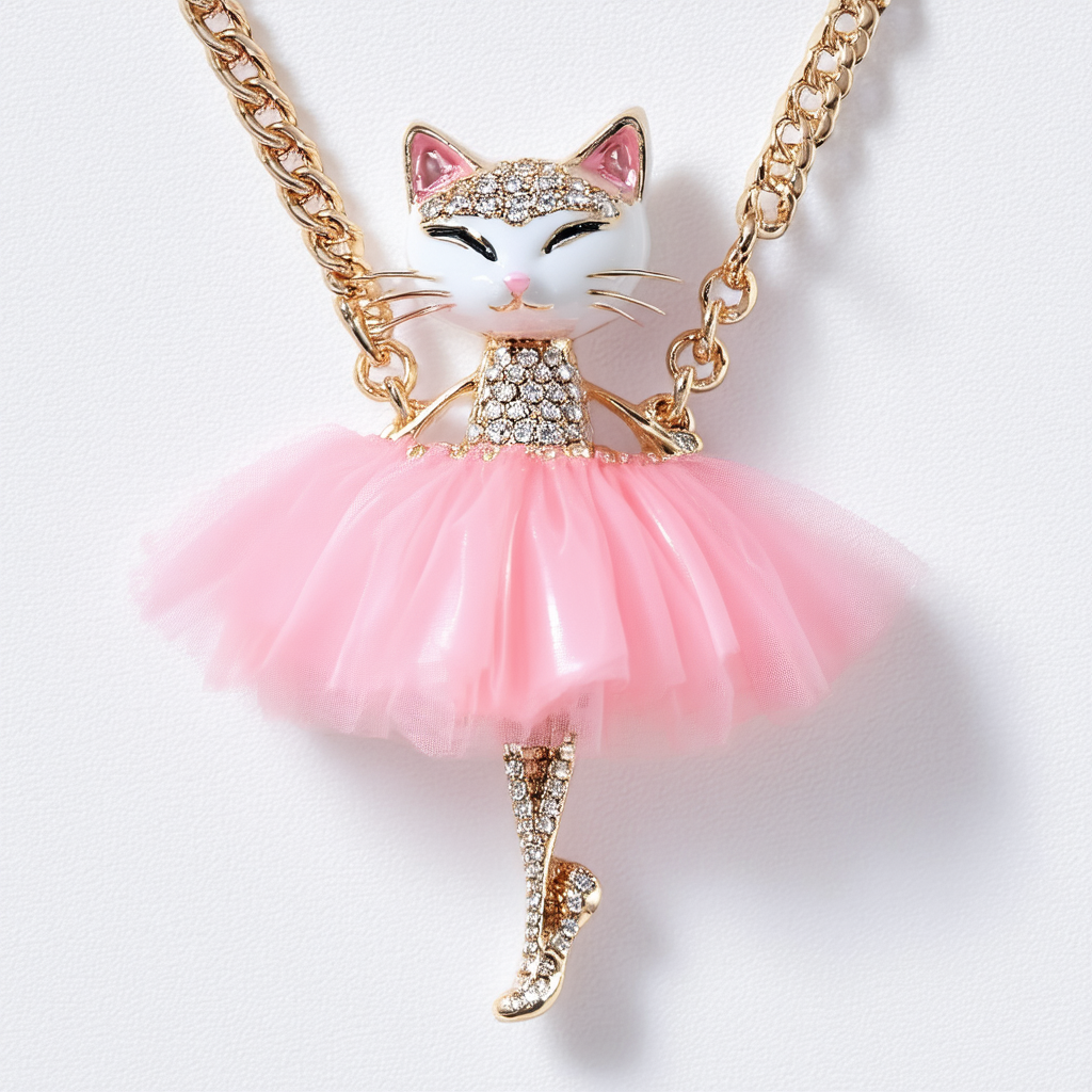 Betsey Johnson Cat Tutu Pendant Necklace