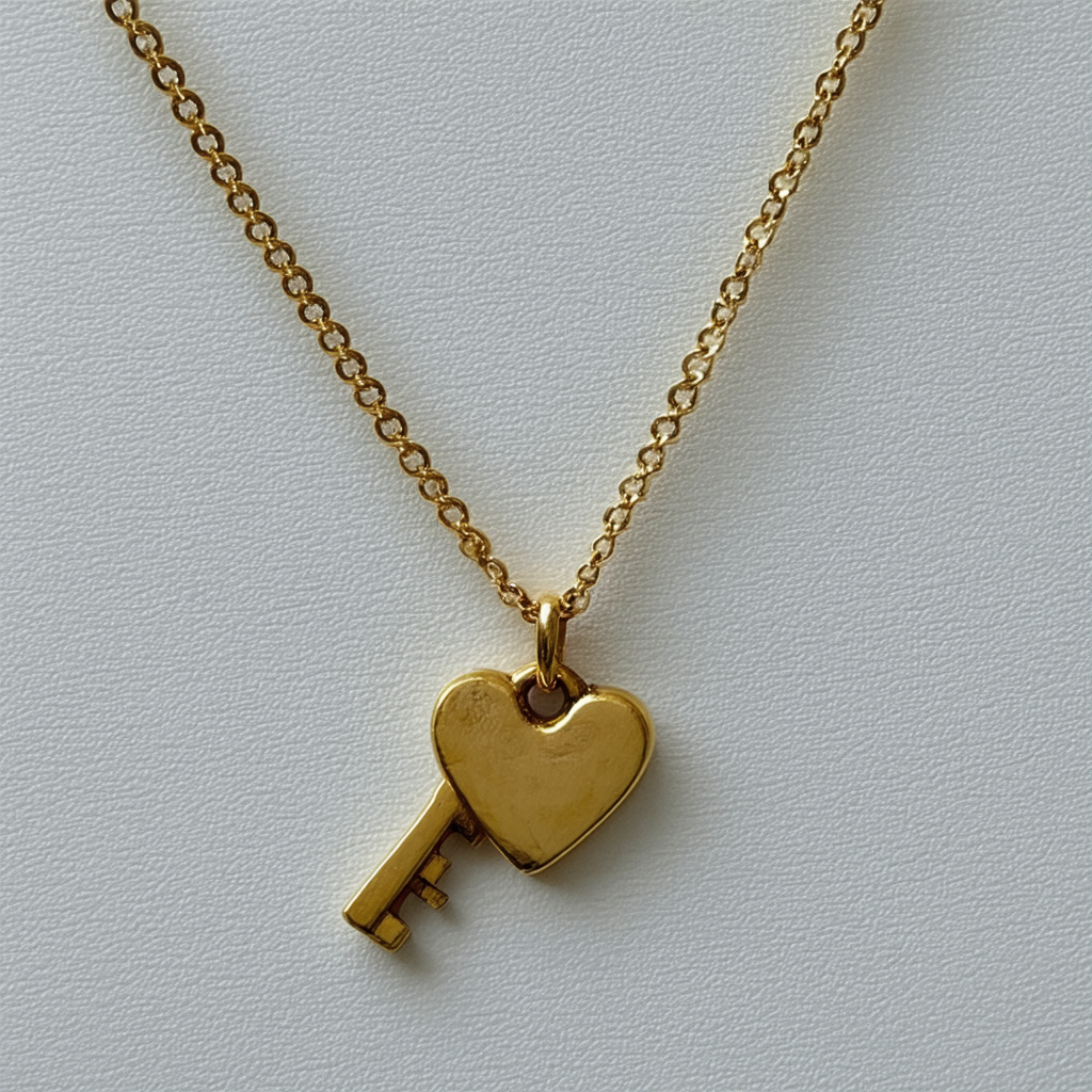 Fossil Women's Heart and Key Gold-Tone Steel Pendant