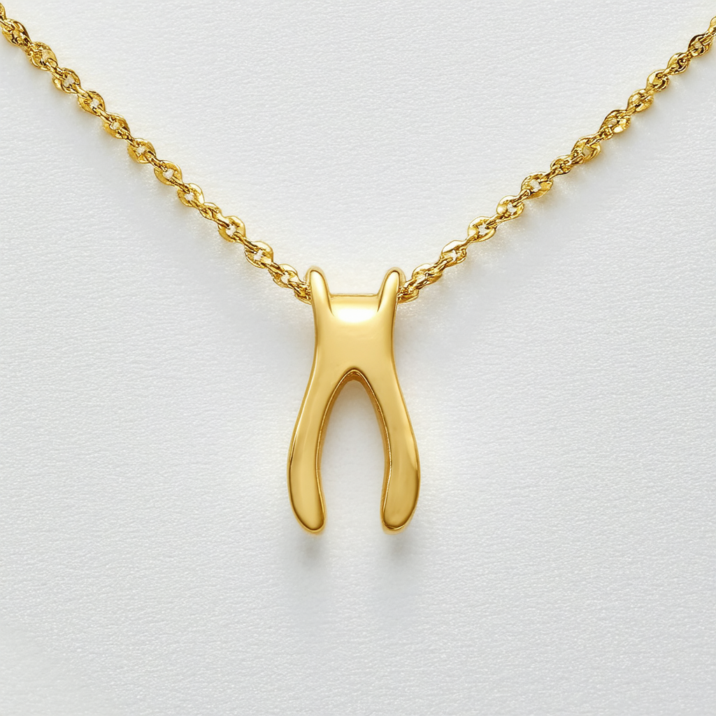 Amazon Collection 10k Yellow Gold Wishbone Pendant Necklace, 17"