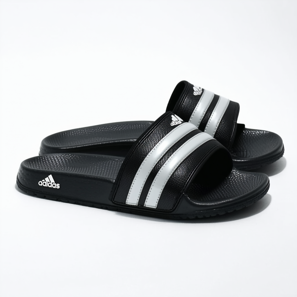 adidas Men's Adissage Slides Sandal, Black/Silver Metallic, 4