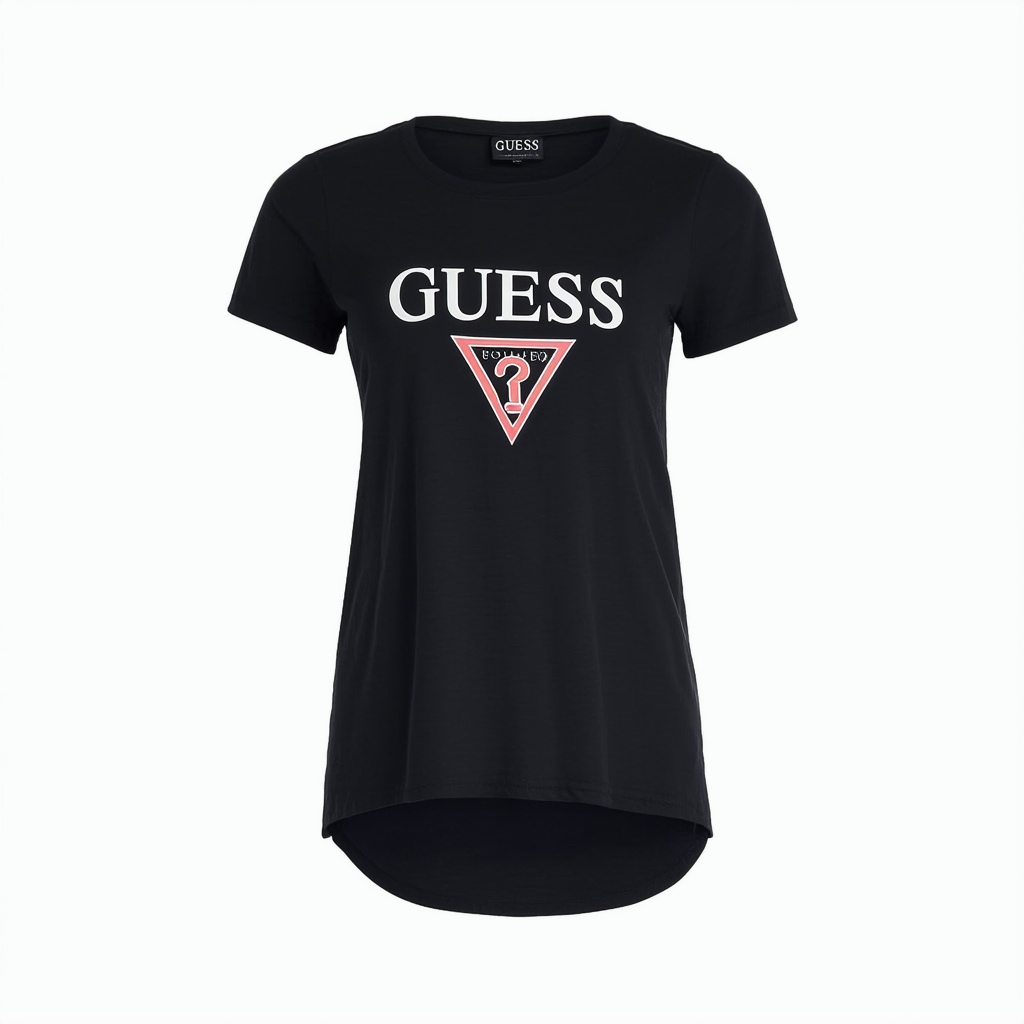 Guess Women's Short Sleeve Line Tri Longline T-Shirt, Jet Black a, M