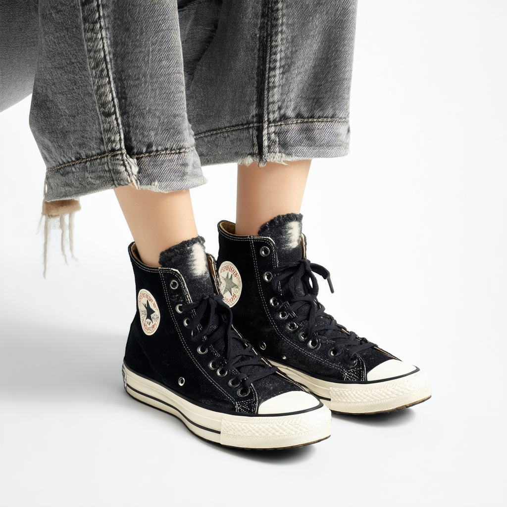 Converse Chuck Taylor All Star Hi Rise Suede Shirling X Black/Black/Egret (Womens)