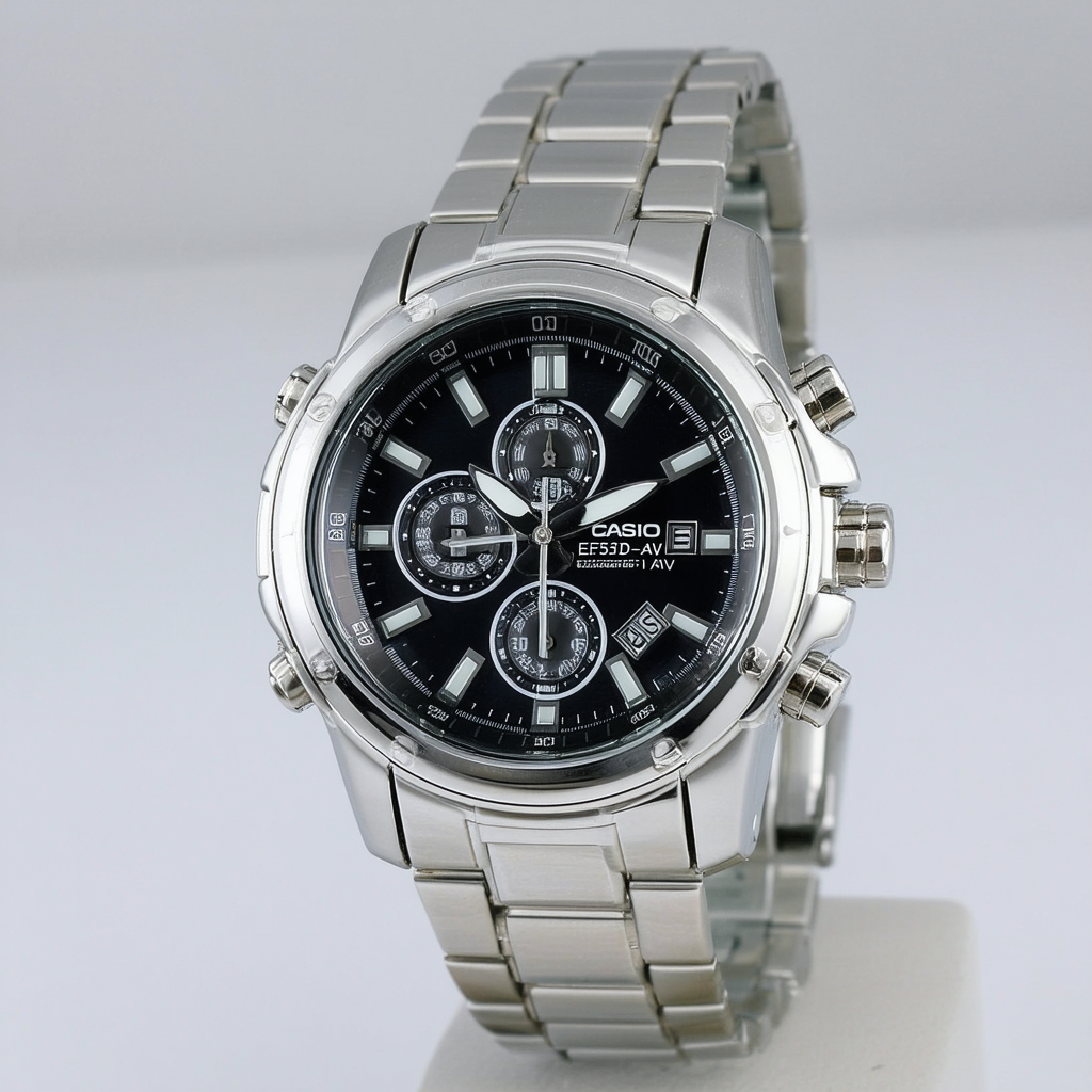 Casio Men's EF552D-1AV Silver Stainless-Steel Quartz Watch with Black Dial