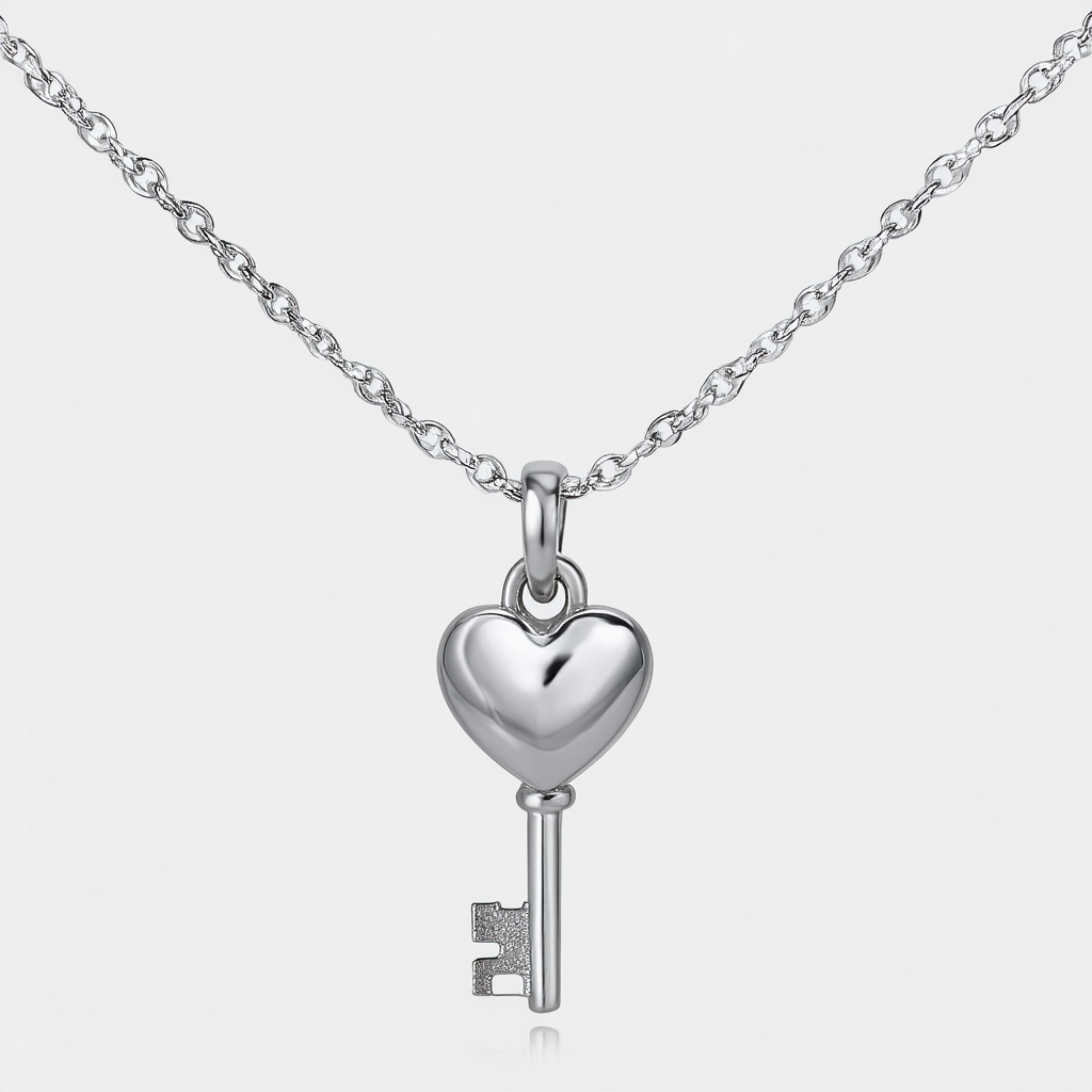 Amazon Collection Sterling Silver Heart Lock and Key Pendant Necklace , 18"