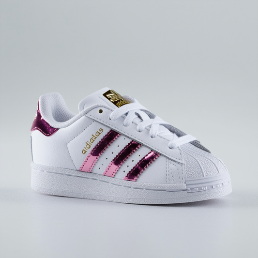 adidas Originals Kids' Superstar, White/Clear Light Pink/Metallic Gold, 2 M US Little Kid