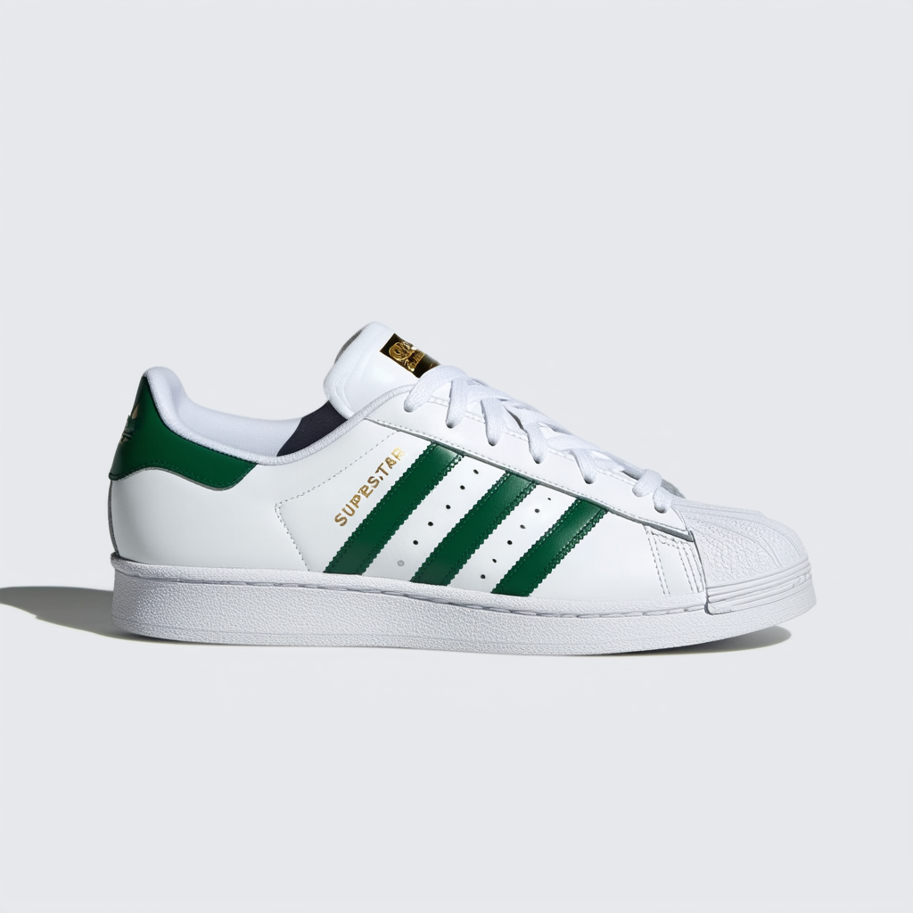 adidas Mens Superstar White/Green-Gold Leather
