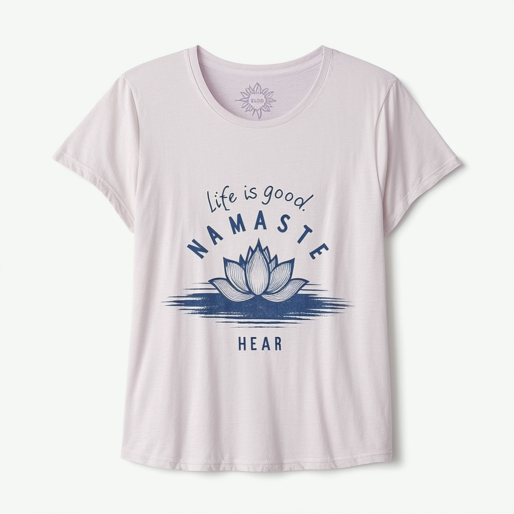 Life is Good Women's Ss Cool Vee Namaste Lotus HEA Seablu T-Shirt,
