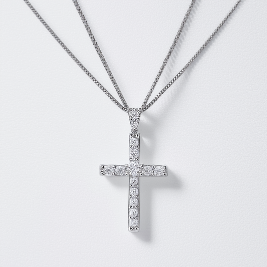 10k White Gold Multiple-Strand one and Diamonds Cross Pendant Necklace , 18"