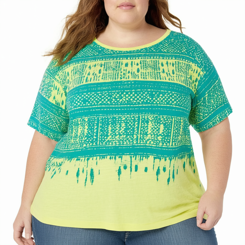 Lucky Brand Women's Plus Size Neon Woodblock Tee