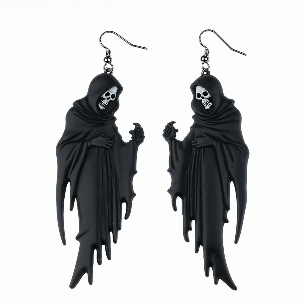 DOWAY Acrylic Black Sickle Grim Reaper Earrings Dangle Drop Hallowen Danity Accessories
