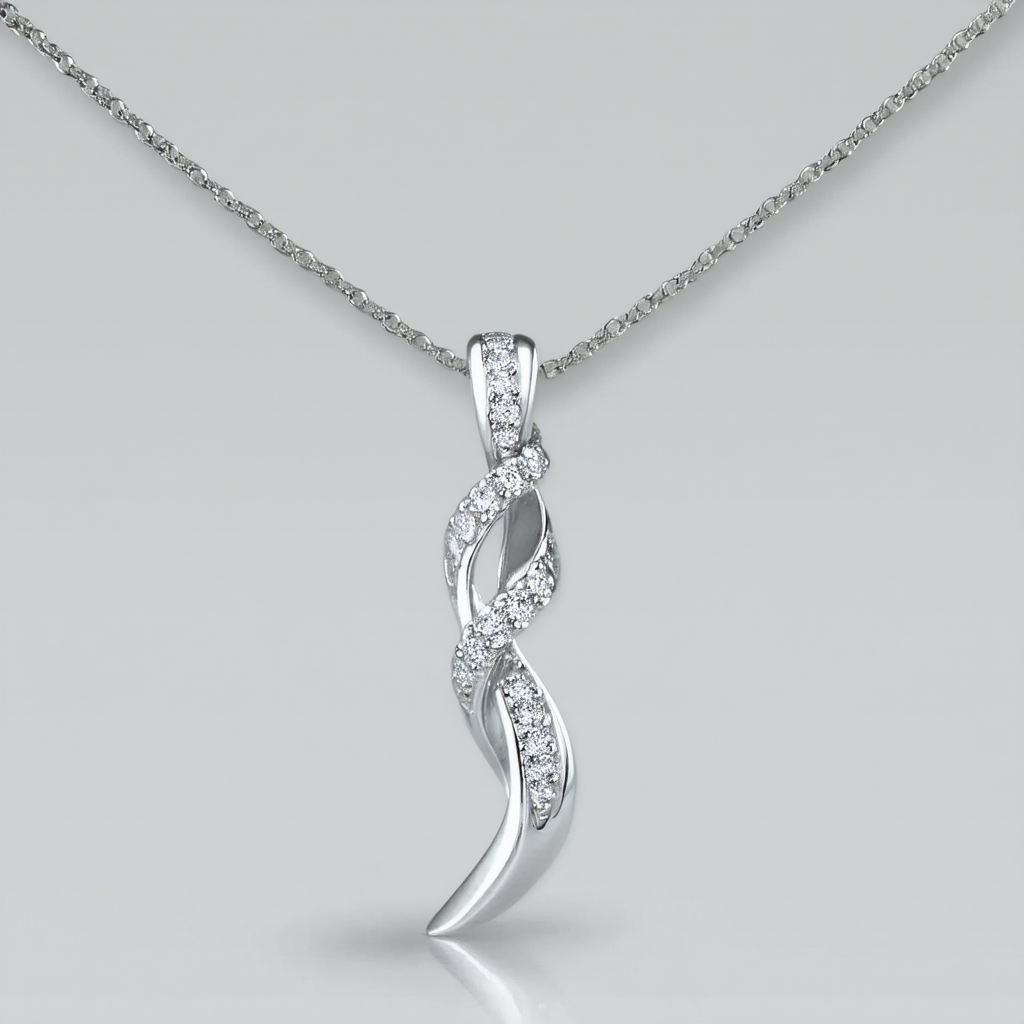 Amazon Collection 10K White Gold Diamond Accent Ribbon Twist Pendant Necklace, 18"