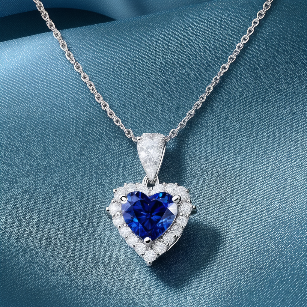 Amazon Collection 14k White Gold Gemstone and Diamond Accent Halo Heart Pendant Necklace, 18"