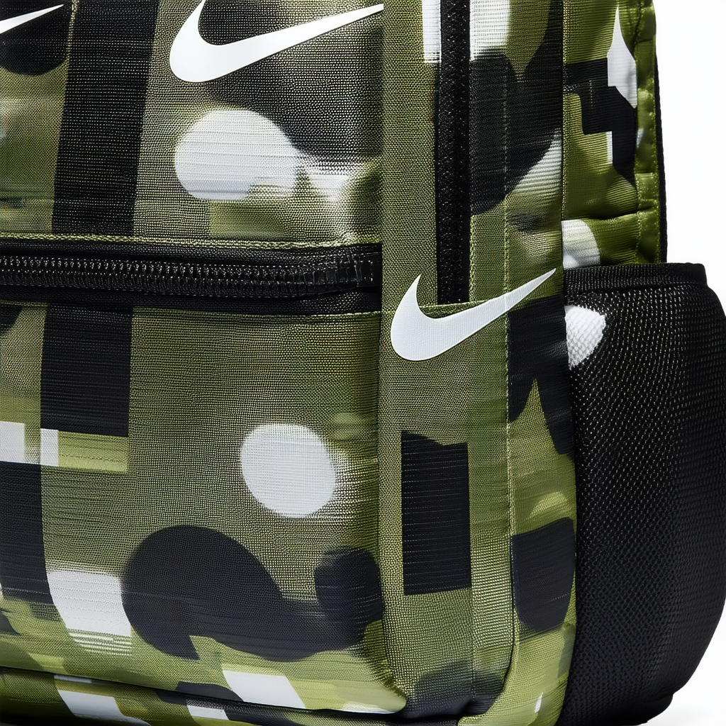 NIKE Brasilia All Over Print Backpack, Olive Flak/Black/White, X-Large