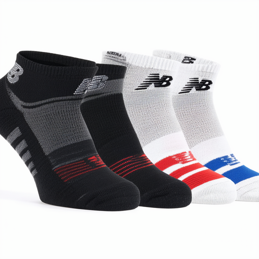 New Balance Men's Performance Ankle Socks-3 Pairs, Black/Grey/Red/Blue, Large