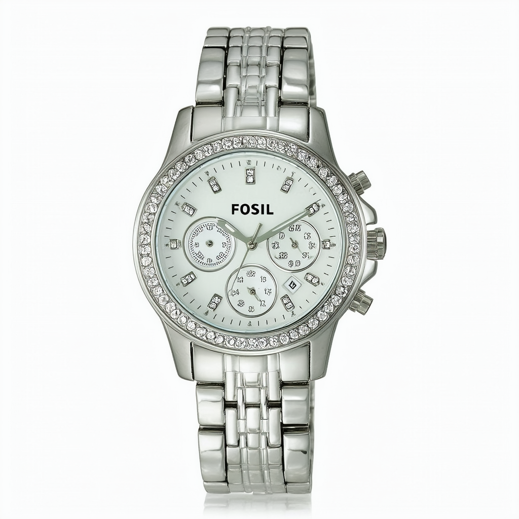 Fossil Women's ES3725 Riley Crystal-Accented Stainless Steel Watch with Link Bracelet