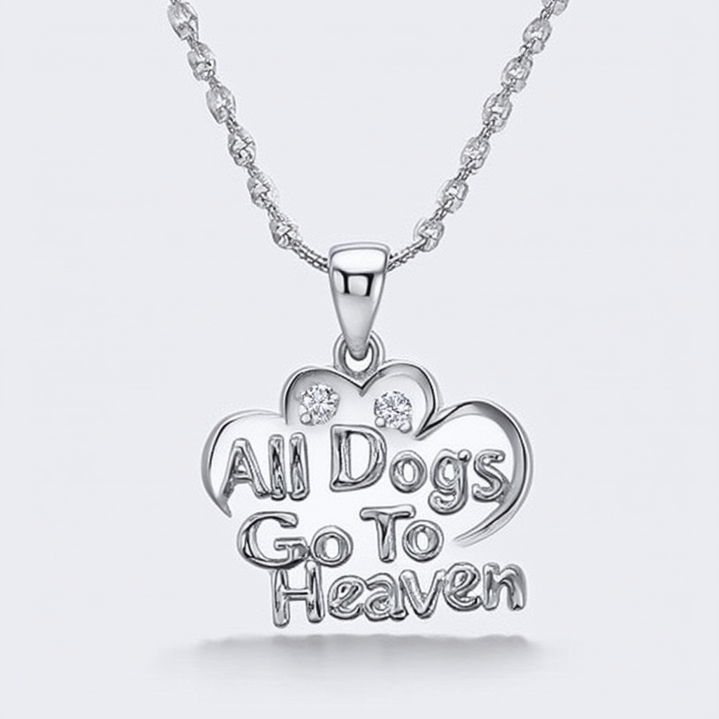 Amazon Collection Sterling Silver and Diamond "All Dogs Go To Heaven" Pendant Necklace, 18"