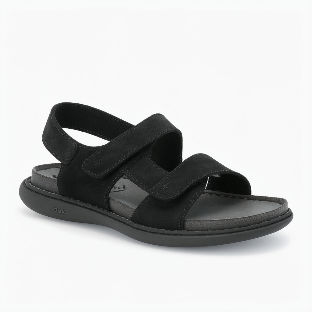Clarks Women's Sunbeat Adjustable Sandal, Black Nubuck, 7.5 W