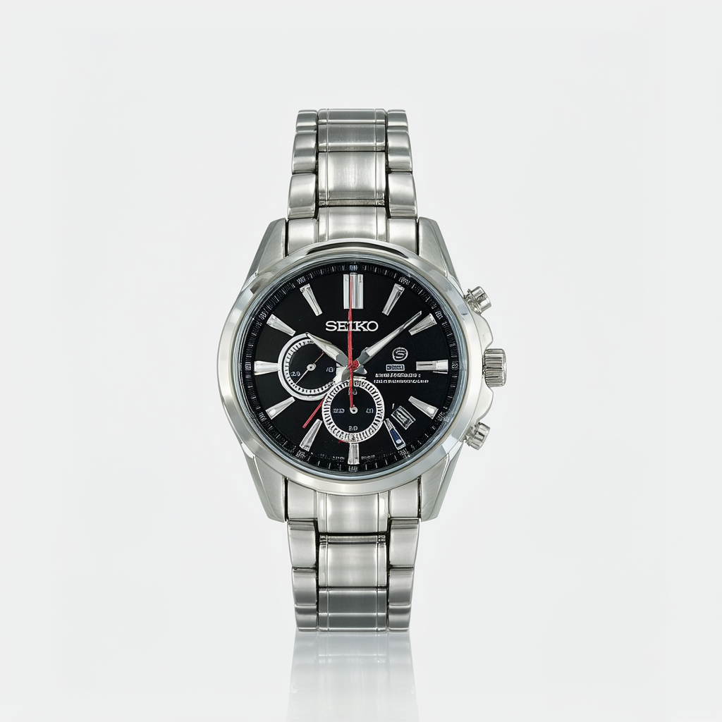 Seiko Premier Kinetic Black Dial Stainless Steel Mens Watch SNP041