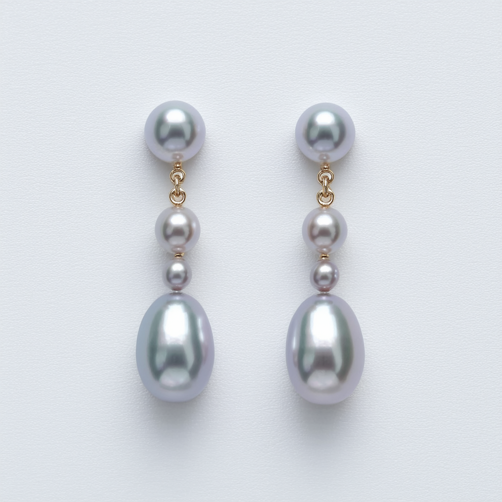 Amazon Collection Light Grey and Dark Grey Simulated Pearl Drop Earrings