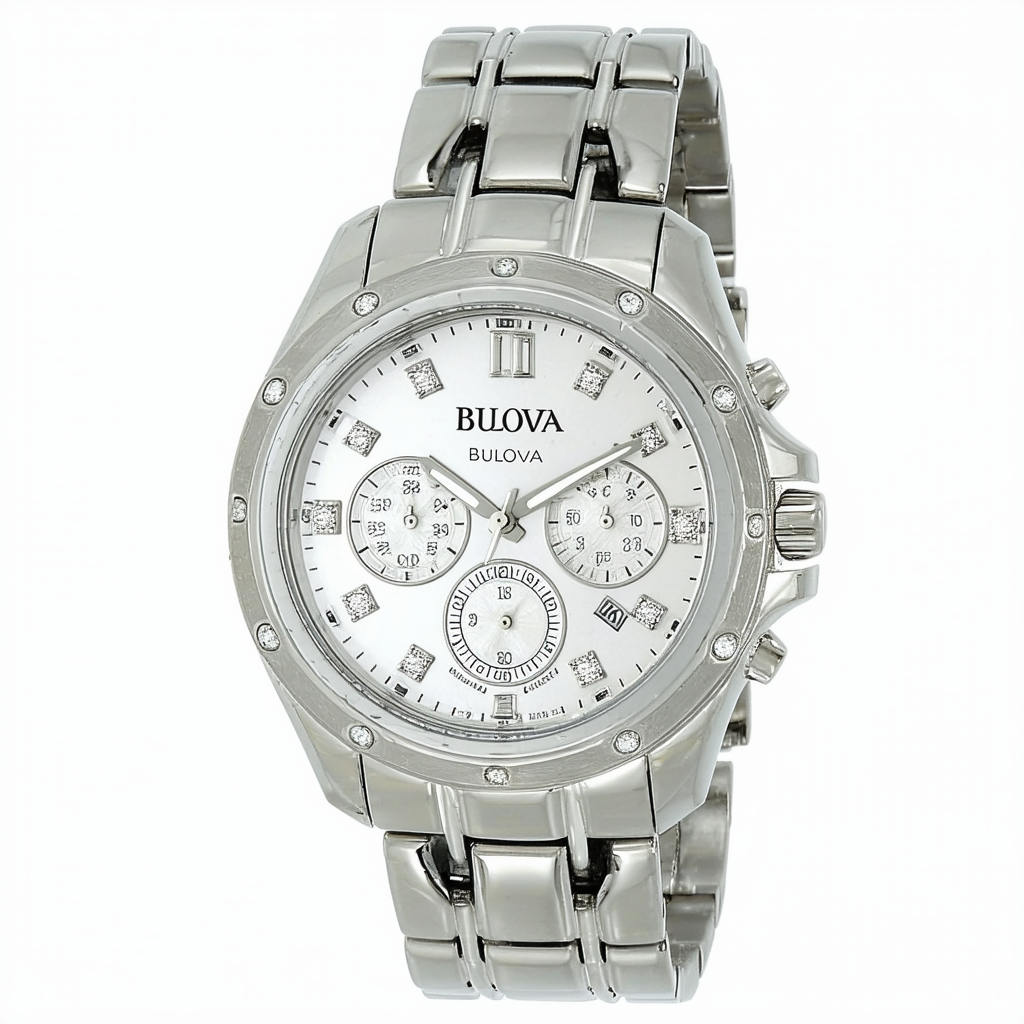 Bulova Men's 96D107 Diamond Silver White Dial Bracelet Watch