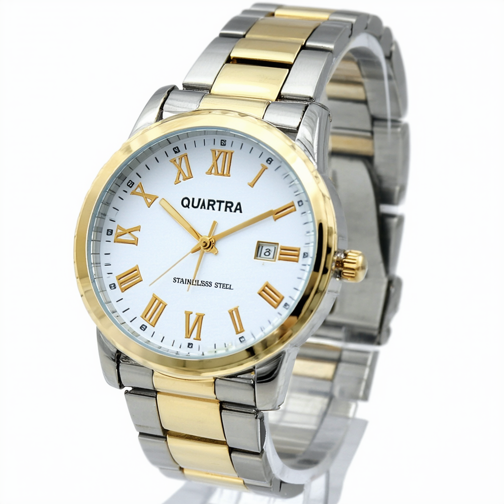 Women's Two Tone Stainless Steel Dress White Dial Quartz Black Arabic Numeral