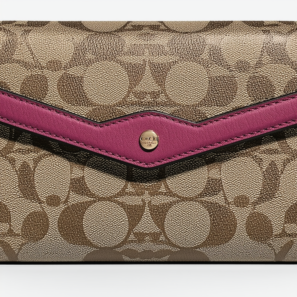 Coach Signature Turnlock Slim Envelope Wallet Khaki Berry F43609 SKHBY