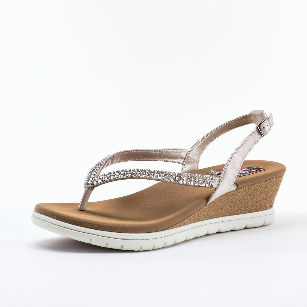 Skechers Women's Beverlee-Bizzy Babe-Rhinestone Thong Wedge Sandal