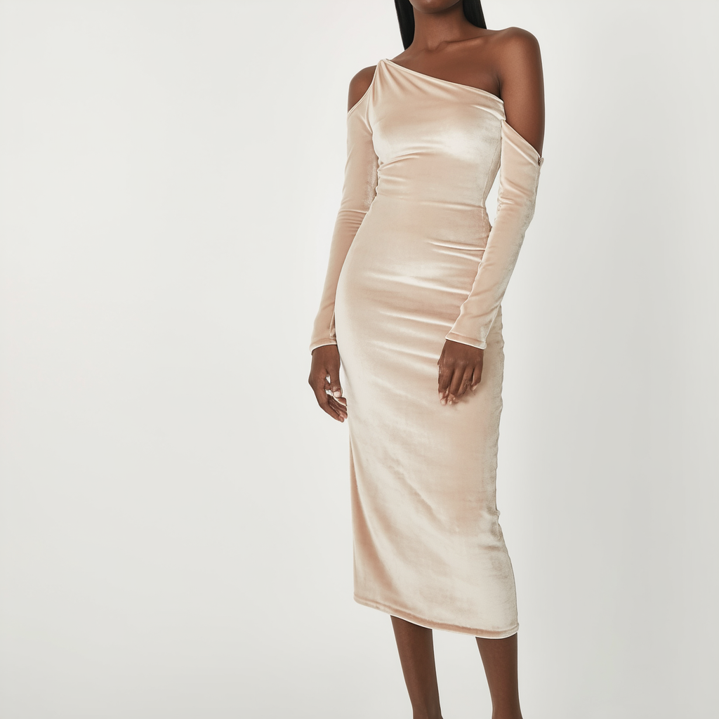 Calvin Klein Women's Velvet Long Sleeve One Shoulder Dress