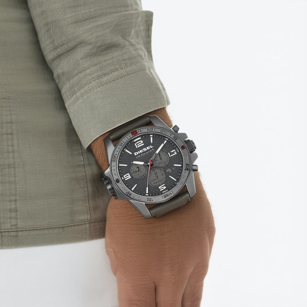 Diesel Men's DZ4433 Whiplash Gunmetal IP Grey Leather Watch