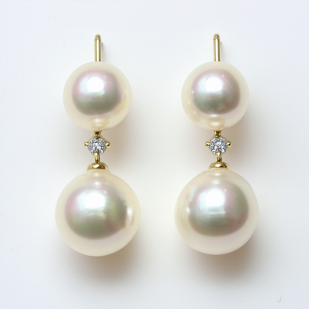 Cream Color Simulated 8mm Pearl and Pave Fireball Drop Earrings