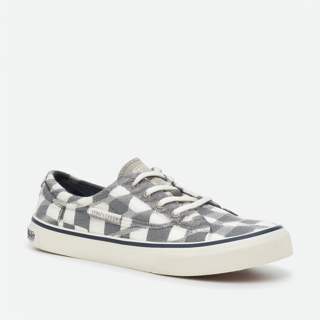 Sperry Women's Crest Vibe Mini Check Sneaker, Grey/White, 5 M US