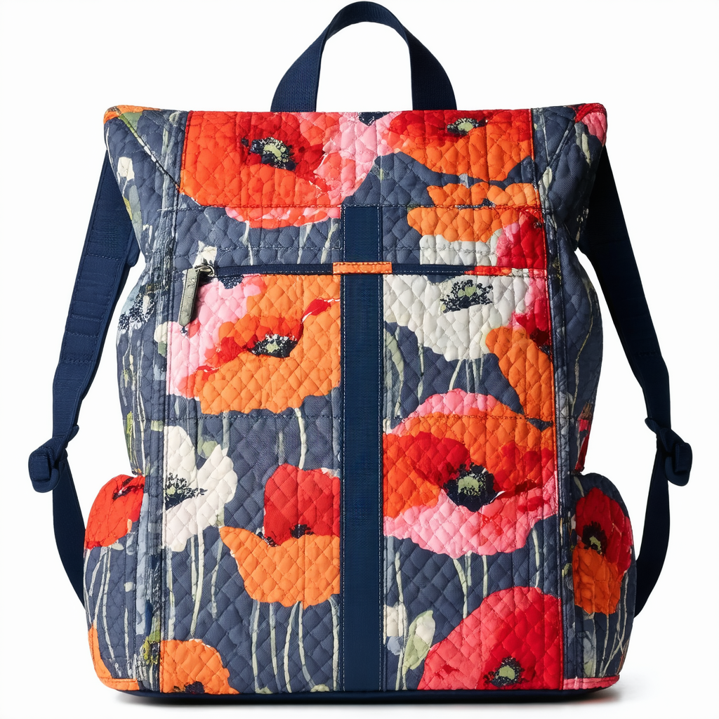 Vera Bradley Women's Lighten Up Large Colorblock Backpack, Art Poppies, One Size