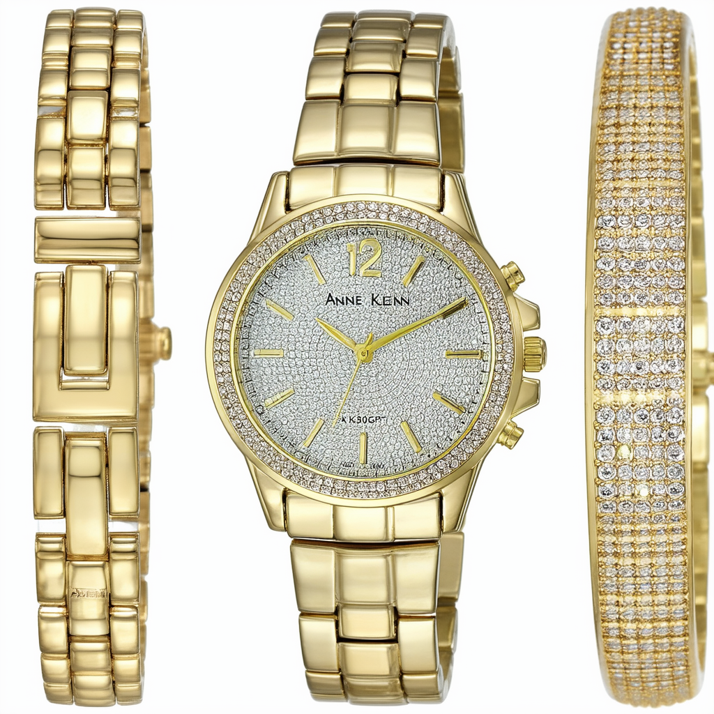 Anne Klein Women's AK/3082GPST Premium Crystal Accented Gold-Tone Watch and Bracelet Set