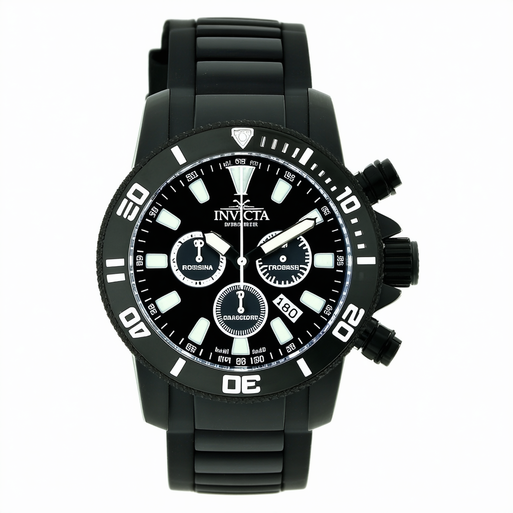 Invicta Men's 1860 Russian Diver Chronograph Black Dial Black Polyurethane Watch