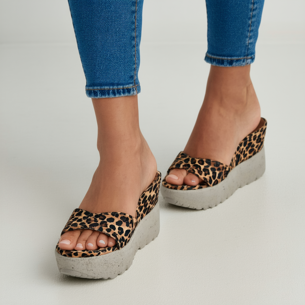 Skechers Parallel Concrete Jungle Womens Wedge Sandals Leopard