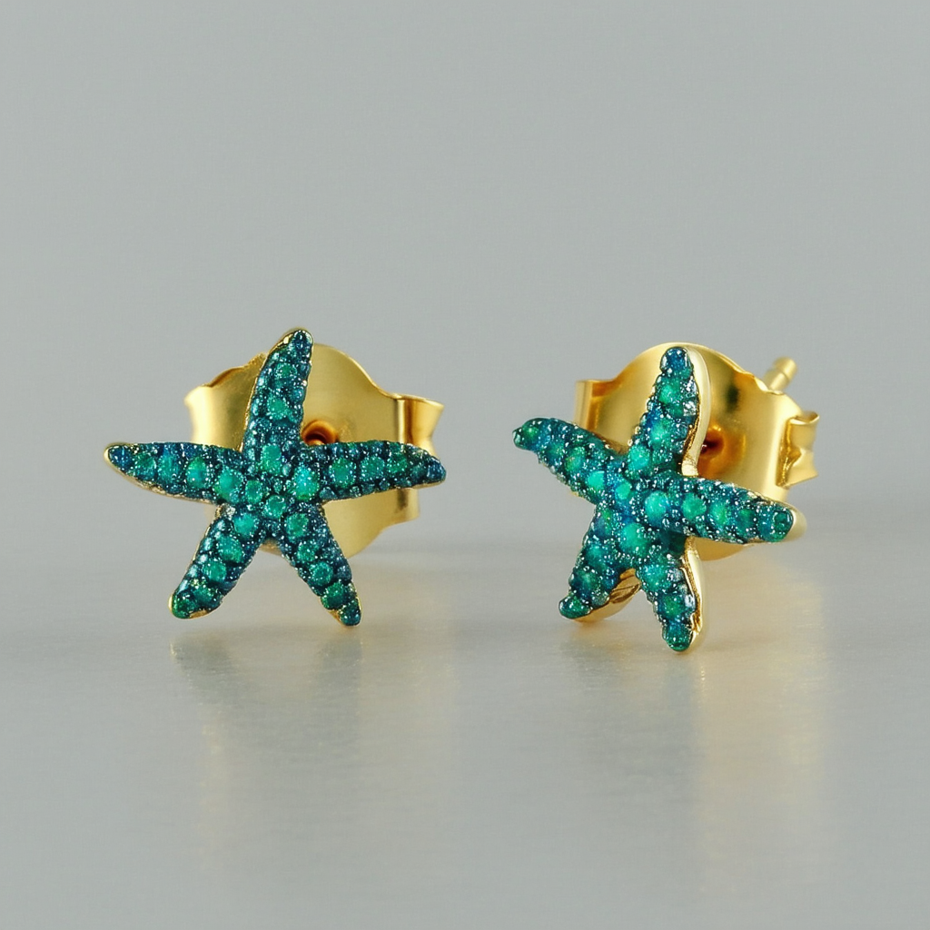 Amazon Collection Tagliamonte - 14k Yellow Gold Blue Green Starfish Earrings