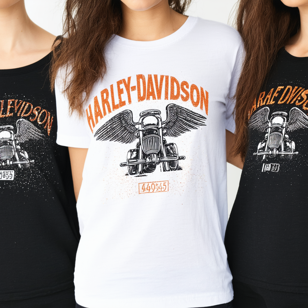 Harley-Davidson Big Girls' Tee, Long Sleeve Glitter Bike Shirt, Black 1540585