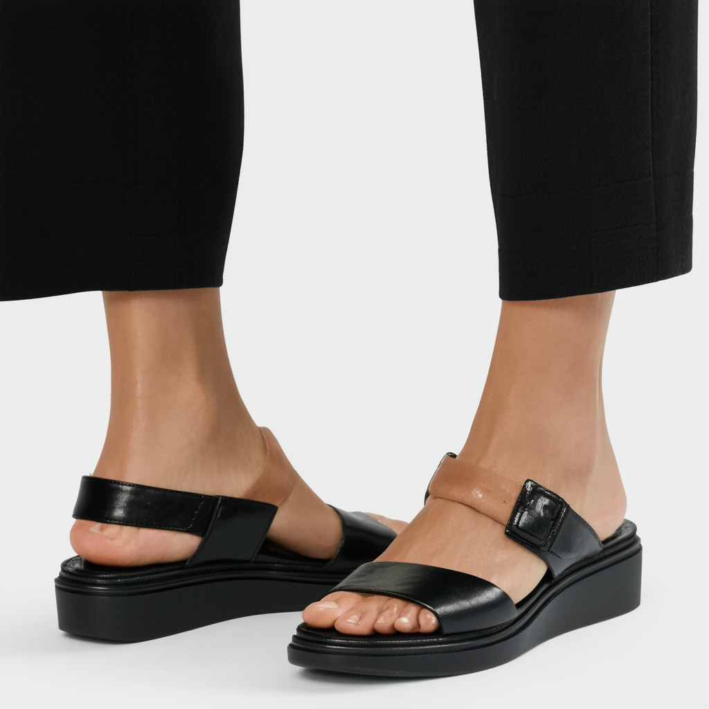 Cole Haan Sky Leather Wedge Sandal, 10, Black