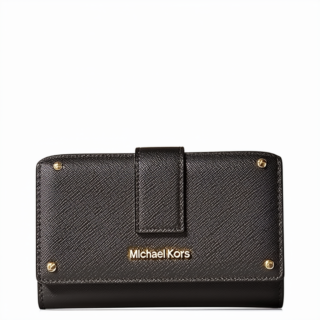 Michael Kors Women's Jet Set Travel Large Trifold Wallet (Black/Gold)