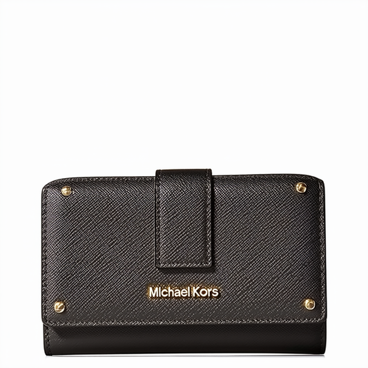 Michael Kors Women's Jet Set Travel Large Trifold Wallet (Black/Gold)