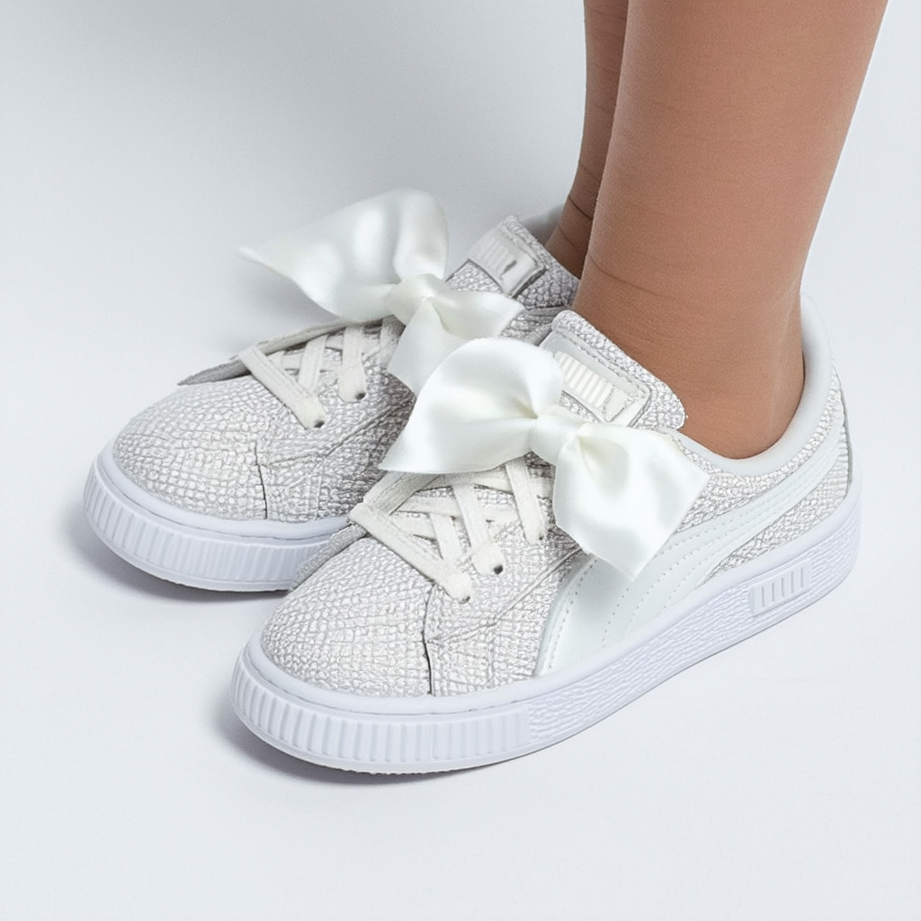 PUMA Unisex-Child Basket Bow Slip on Sneaker