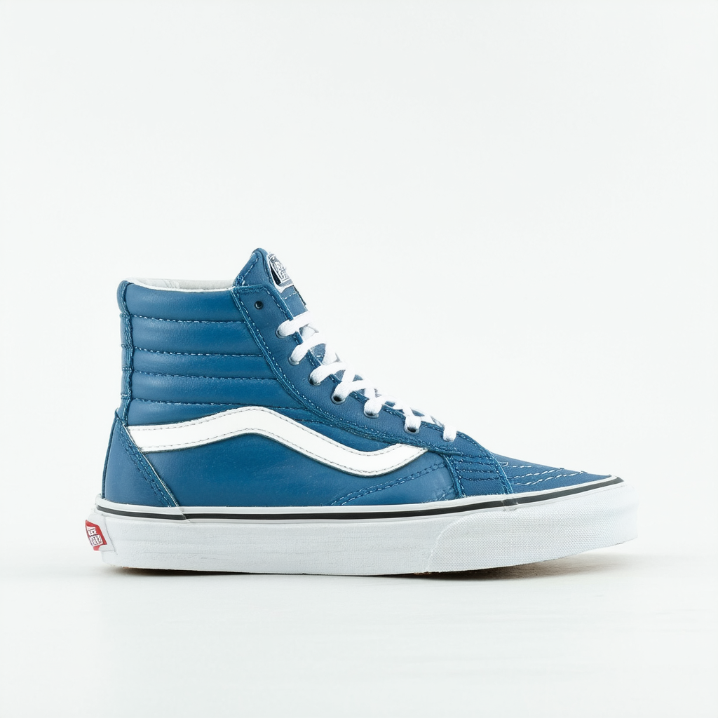 Vans SK8 Hi Slim Zip Leather Zephyr Blue/Blanc de Blanc Women's Skate Shoes Size 6.5