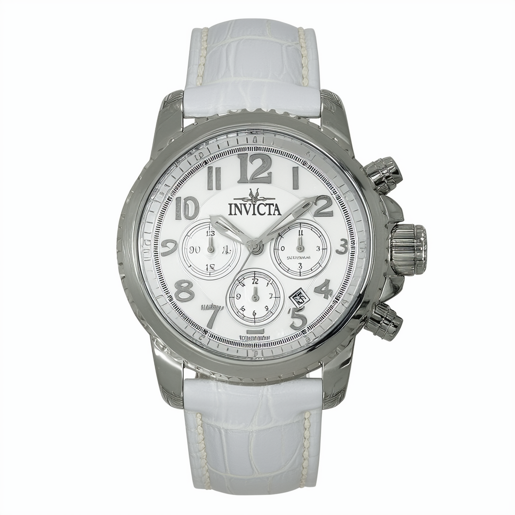 Invicta Men's 12377 Lupah Chronograph Silver Dial White Leather Watch