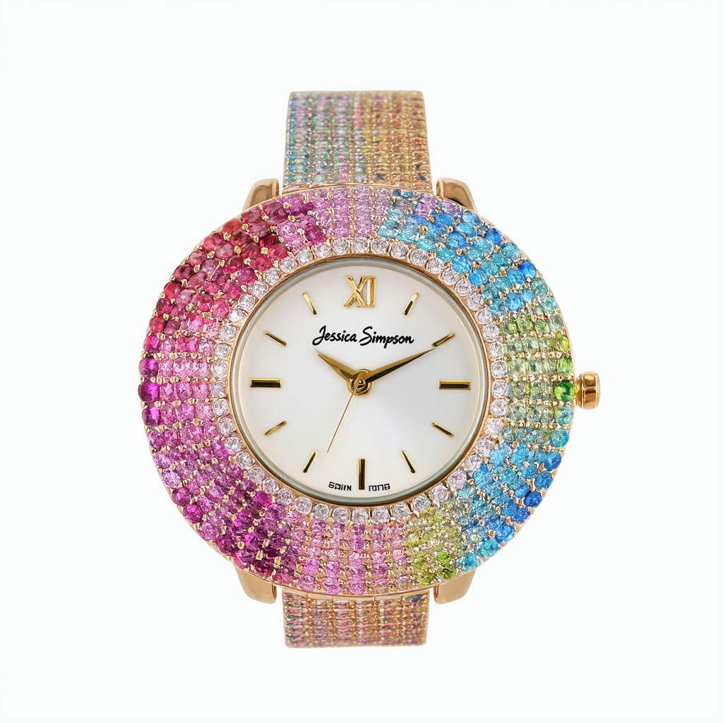 Jessica Simpson Women's Genuine Rainbow Gemstone Bracelet Watch